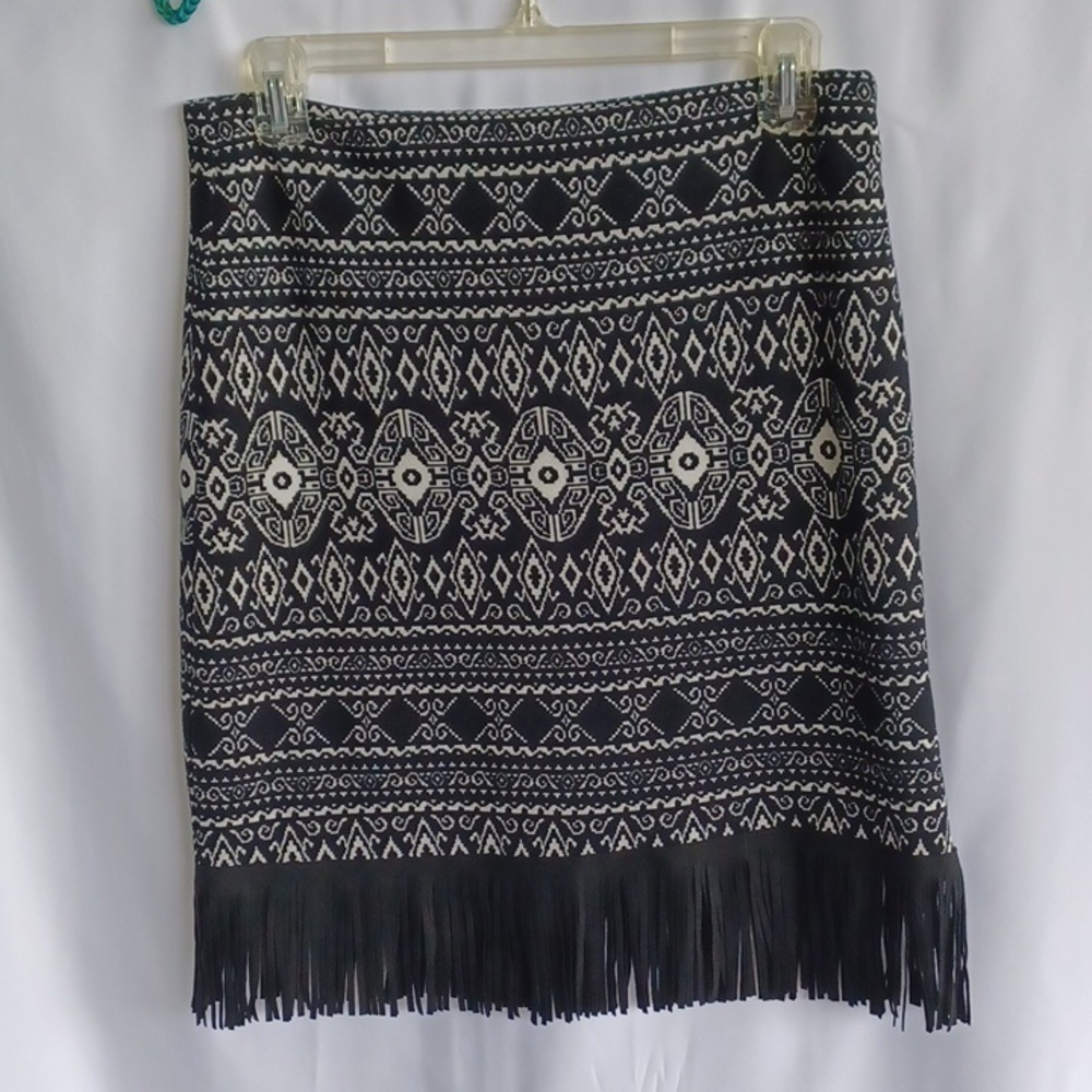 Cowgirl Justice fringe western skirt , Black & White, Sz S, Side Zip, Lined